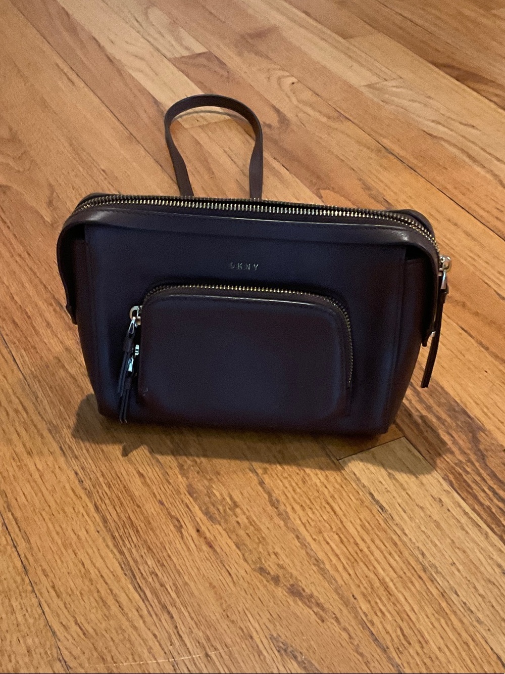 DKNY Leather Shoulder Bag in Dark Brown/Maroon with Front Pocket
